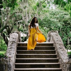 Yellow Anthropologie wrap skirt